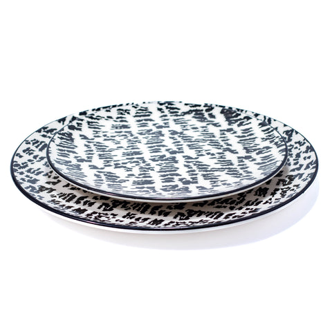 Assiette Noir et Blanc - Petit Modèle, Set de 6 Pièces - L'Atelier de Dadi - vaisselle de luxe - Dakar - Senegal