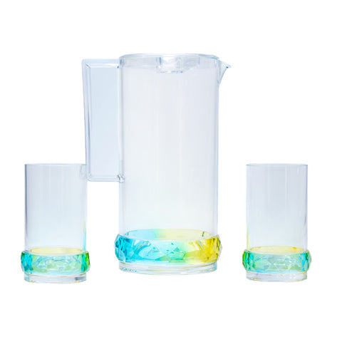 ENSEMBLE CARAFE PLEXIS TRANSPARENT VERT JAUNE 7PCS L'Atelier de Dadi - vaisselle de luxe - Dakar - Senegal