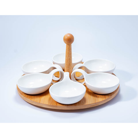 SAUCIERE BLANC SUPPORT BOIS 6 PCS - L'Atelier de Dadi - vaisselle de luxe - Dakar - Senegal