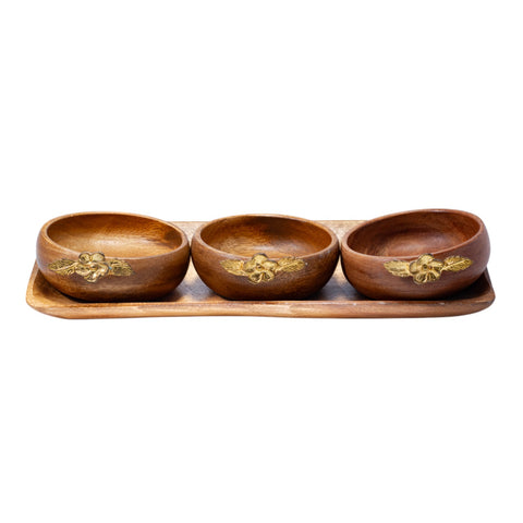 SAUCIERE EN BOIS 4 PCS FLEUR DORE L'Atelier de Dadi - vaisselle de luxe - Dakar - Senegal