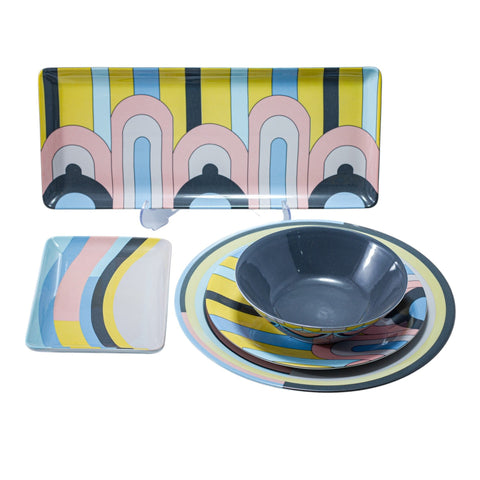 SERVICE 24 PCS BLANC MULTICOLORE 6 BANDES - L'Atelier de Dadi - vaisselle de luxe - Dakar - Senegal