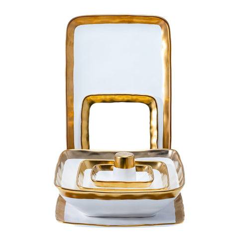 SERVICE 30 PIECES BLANC REBORD DORE PORCELAINE FINE - L'Atelier de Dadi - vaisselle de luxe - Dakar - Senegal
