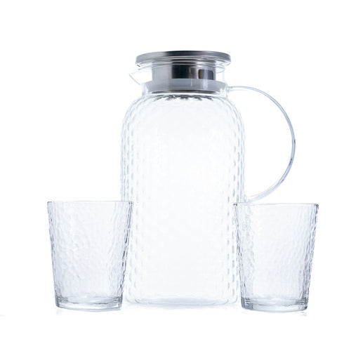 SERVICE CARAFE VERRE TRANSPARENT MOTIF POINTILLES 7PCS - L'Atelier de Dadi - vaisselle de luxe - Dakar - Senegal