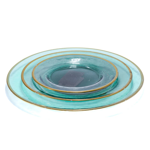 SOUS ASSIETTE TRANSPARENT VERT MENTHE BORDURE DORE 5PCS - L'Atelier de Dadi - vaisselle de luxe - Dakar - Senegal