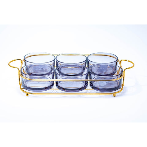 Saucier Transparent Noir avec Support Doré - Set de 6 Pièces - L'Atelier de Dadi - vaisselle de luxe - Dakar - Senegal