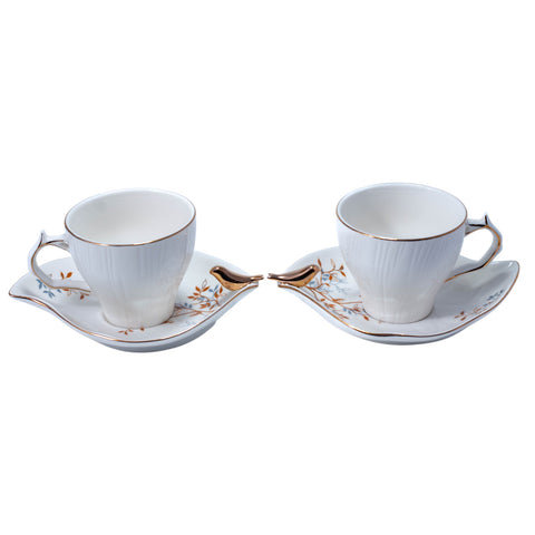TASSE PETIT DEJ BLANC DORE SOUS TASSE FEUILLE L'Atelier de Dadi - vaisselle de luxe - Dakar - Senegal