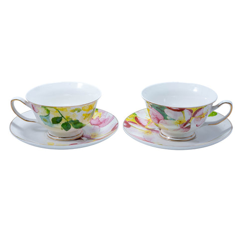 TASSE PETIT DEJ MOTIF PEINTURE ROSE JAUNE BLEU DORE 6 PCS (-1PC) L'Atelier de Dadi - vaisselle de luxe - Dakar - Senegal