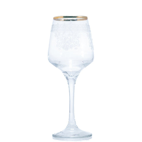 VERRE À PIED TRANSPARENT DORÉ FLEURETTE BLANC - L'Atelier de Dadi - vaisselle de luxe - Dakar - Senegal