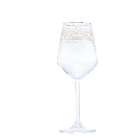 VERRE À PIED TRANSPARENT DORÉ FLEUR BLANCHE - 6 PCS - L'Atelier de Dadi - vaisselle de luxe - Dakar - Senegal